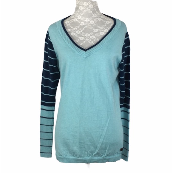 Smartwool Sweaters - Smartwool Clearwater Blue Stripe V-neck Sweater